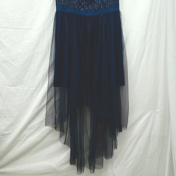 Knee Length Dress w/Tule Hi-Low Overlay Sequin Top Women XL Blue Dressystar - Picture 3 of 10